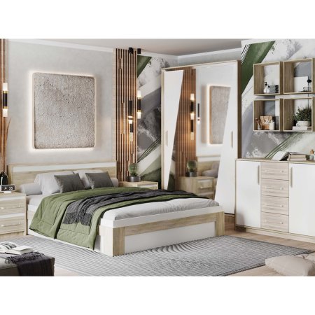 Эдем-1 Секция №19 кровать 160х200 с подъемным механизмом (Дуб сонома / Белый жемчуг )