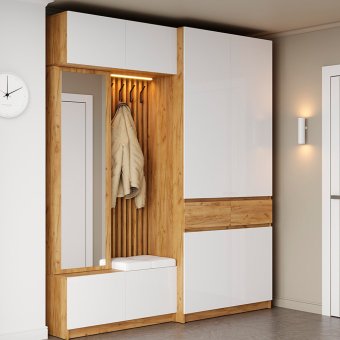 Бостон прихожая комплект 1 (Крафт золотой/Глянец белый)