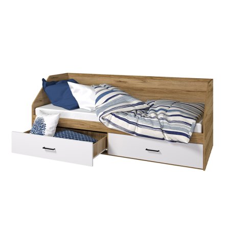 Ненси кровать 800/2 80х200 с ящиками с ручками (Дуб золотой/Белый)