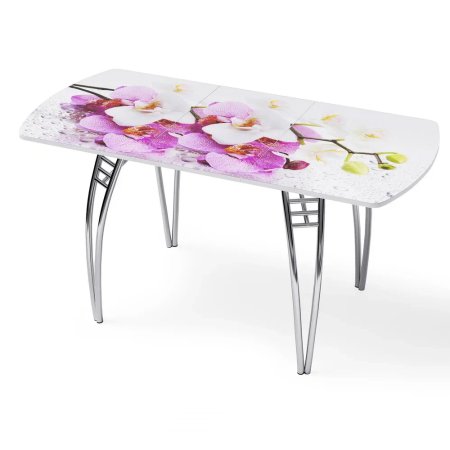 Стол "Орхидея бело-розовая " раздвижной с фотопечатью (1500*700) стекло 4мм+лдсп 22мм белый