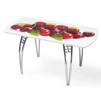 Стол "Вишня" раздвижной с фотопечатью (1500*700) стекло 4мм+лдсп 22мм белый