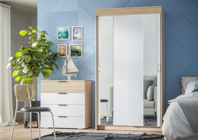 Шкаф-купе Бассо 1,0 м + 2 шт зеркало (Сонома/Белый)