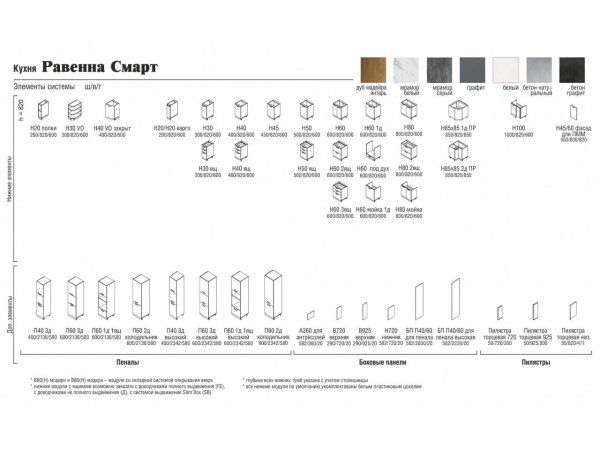 Кухня Равенна Смарт 1,8м (40/60) со столешницей  (Мрамор серый/Белый)