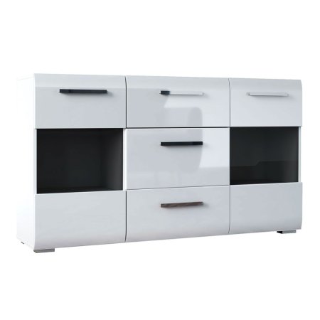 Домино комод со стеклом (Белый/Белый глянец)