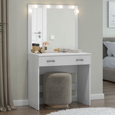 Ронда стол туалетный СТ-01 + подсветка 6 ламп (Белый)