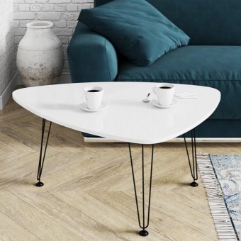 Стол журнальный №13 в гостиную (Крышка МДФ глянцевая Белый)