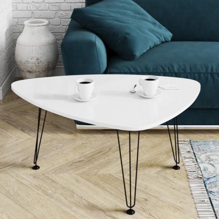 Стол журнальный №13 в гостиную (Крышка МДФ глянцевая Белый)