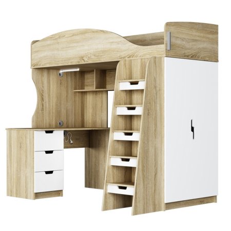 Сэнди кровать-чердак КР-111 80х200 (Сонома / глянцевая Белый)