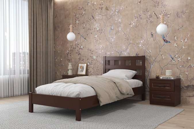 Вероника-4 кровать 90х200 + металлокаркас + комплект ножек (Орех)