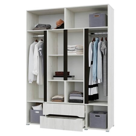 Вега шкаф 4 ств 2 ящика + 2 шт зеркала (Дуб крафт белый)