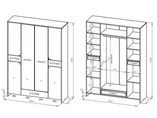 Четырехстворчатые распашные шкафы
