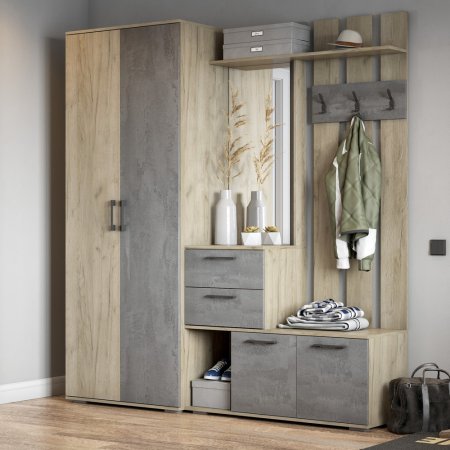 Бостон прихожая комплект 1 ( дуб крафт серый/бетонный камень)