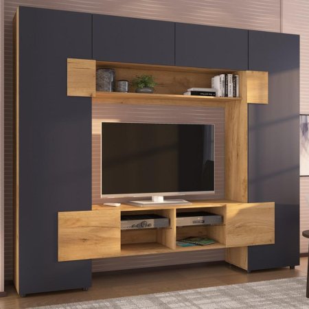 Стенка Ривьера (Крафт золотой/матовый Графит Софт)