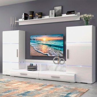 Гостиная модульная Домино комплект 1 (Белый/Белый глянец)