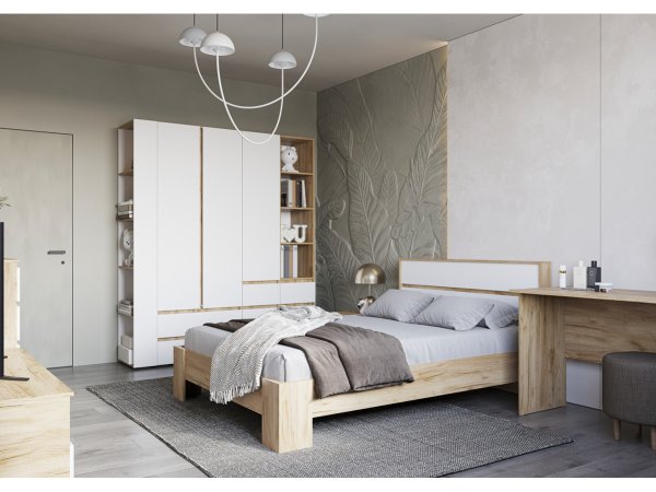 Хелен кровать КР 03 160х200 с ламелями (Крафт золотой/Белый)