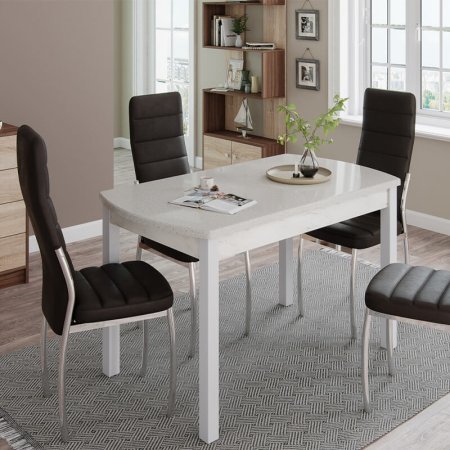 Стол обеденный Бостон-3 (металл белый/кремовый гранит)