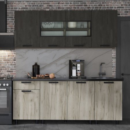 Кухня Эдинбург 2м (Железный камень/Дуб крафт серый)