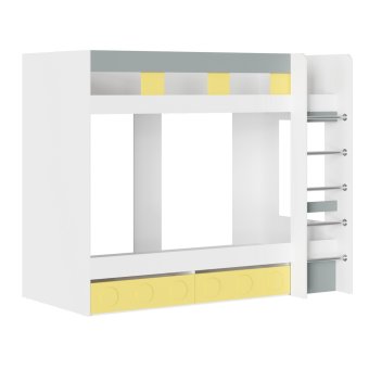 Кубо кровать 2-х ярусная КР-001 90х200 детская (белый гладкий/грин грей софт+солнечно-желтый)