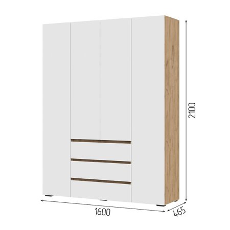 Хелен шкаф ШК 05 4 ств с ящиками (Крафт золотой/Белый)