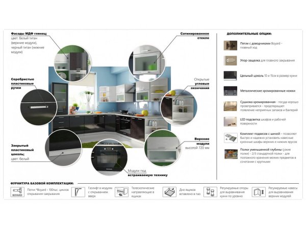 Кухня Равенна Стайл со столешницей 1,4м (Титан белый/титан черный)