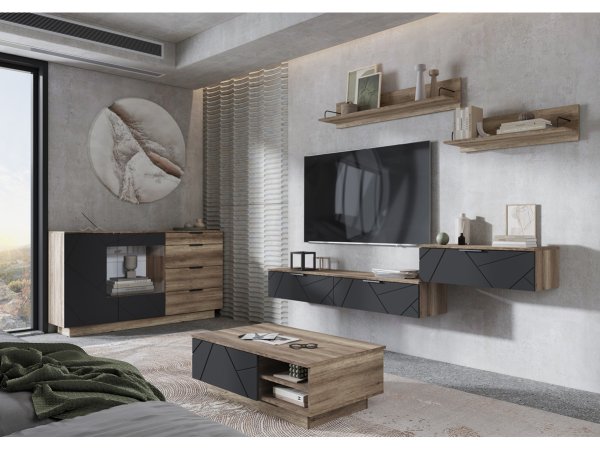 Даллас тумба ТБ 03 в гостиную (дуб каньон/софт графит) снято с производства