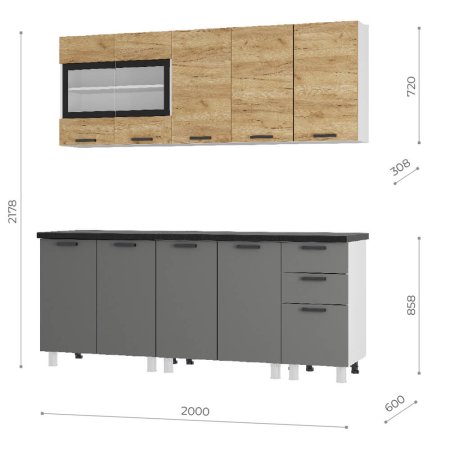 Кухня Крафт 2,0м Тип 2 (крафт/графит)