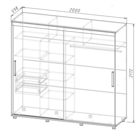 Комфорт-12 шкаф-купе Прайм Прямоугольные зеркала (Дуб сонома, 200)