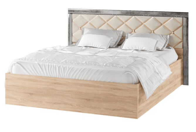 Мадлен кровать 140х200 (Настил ЛДСП, дуб сонома/МДФ дуб шале серебро)