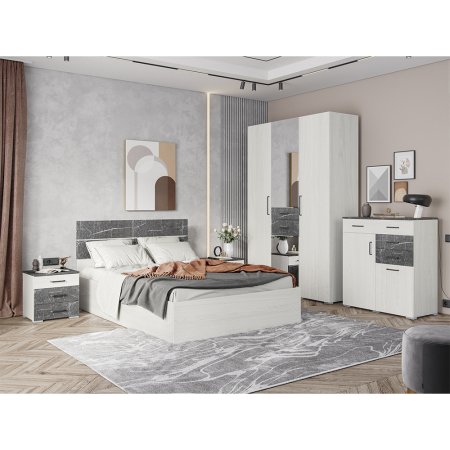 Теана комод (анкор светлый/МДФ мрамор дарк)