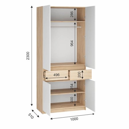 Стоуби шкаф ШК-1000 (Дуб Крафт Золотой/Белый Глянец)