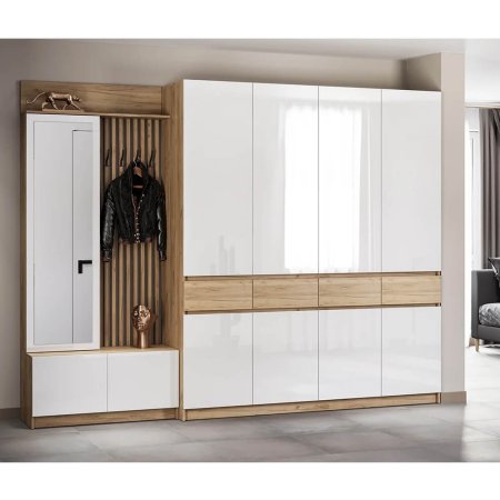 Стоуби шкаф ШК-2000 (Дуб Крафт Золотой/Белый Глянец)