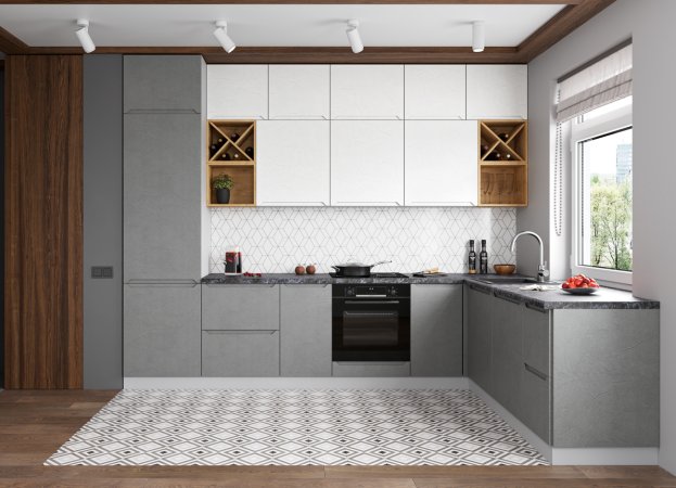 Модульная кухня Тренто (Штукатурка белая/ Штукатурка серая)