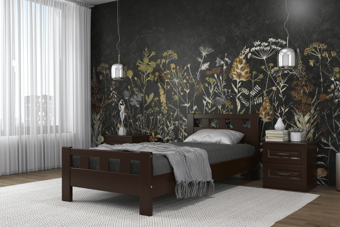 Вероника-2 кровать 90х200 + металлокаркас + комплект ножек (Орех темный)