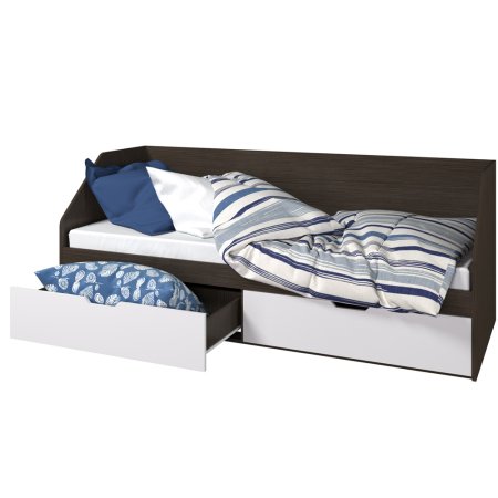 Ненси Кровать 800/2 80х200 с ящиками БЕЗ ручек (Венге/Белый софт)