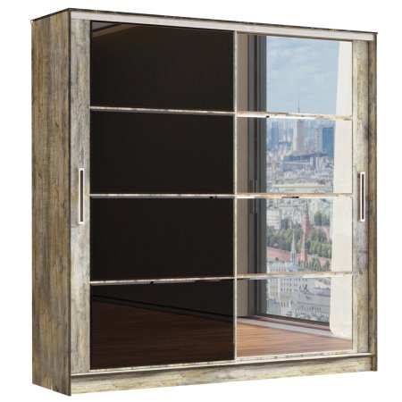 Дубай-2 премиум шкаф-купе (Дуб/стекло черное/зеркало, 150)