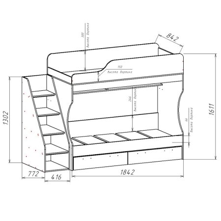 Геометрия-2 кровать двухъярусная ЦРК.ГМТ.02 (Делано светлый/белый)