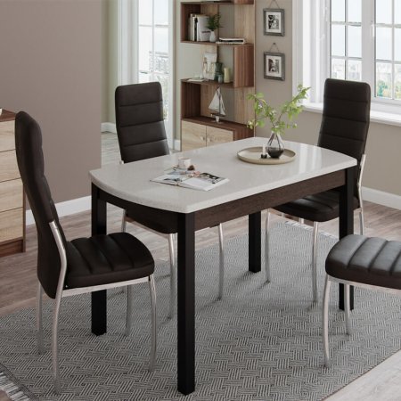 Стол обеденный Бостон-3 (металл черный/кремовый гранит)