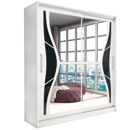 Бабочка Премиум шкаф-купе (Анкор белый/стекло черное, 150)