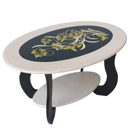 Стол журнальный СЖ-6 (Белфорд + стекло черное с рисунком)