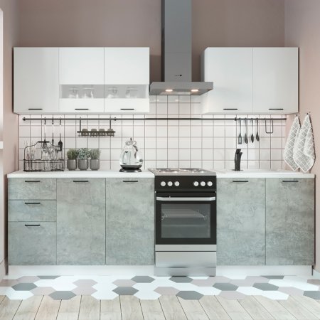 Кухня Дуся 2,0м (Белый/Цемент)