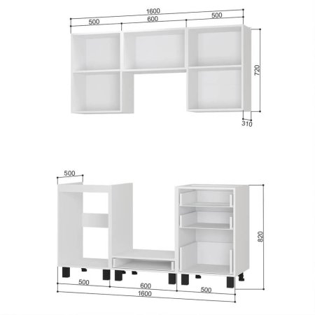 Кухня Сканди 1,6 м (бетон светлый)