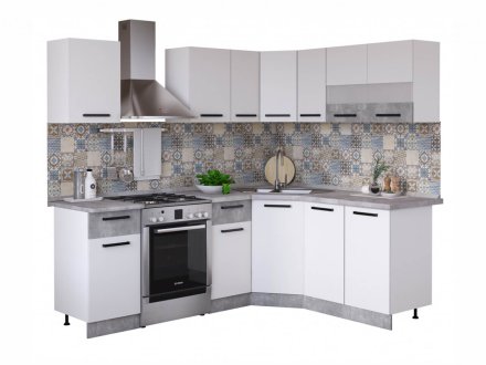 Кухня Модена 1,65х1,65м Белый/ателье светлый (травертин серый) со столешницей