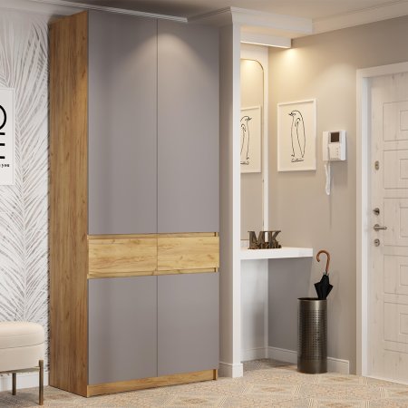 Бостон шкаф ШК-002 2 ств. (Дуб крафт золотой/Шифер серый)