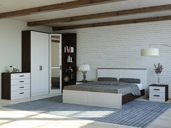 Венеция-1 секция-13 Кровать 160х200 (Венге/Белое дерево)