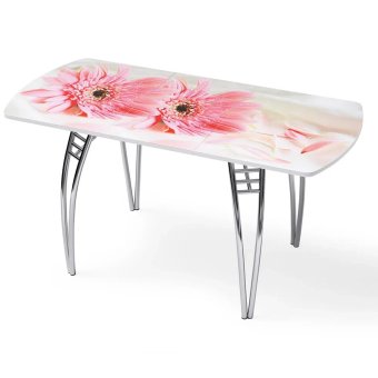 Стол "Розовая гербера" раздвижной с фотопечатью (1500*700) стекло 4мм+лдсп 22мм белый