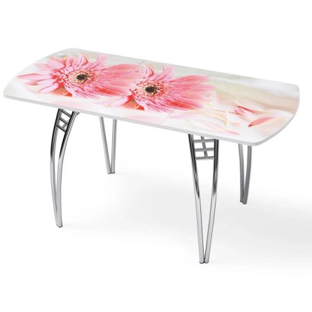 Стол "Розовая гербера" раздвижной с фотопечатью (1500*700) стекло 4мм+лдсп 22мм белый