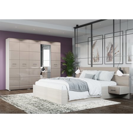 Ненси кровать 160х200 + Основание ламели (Ясень шимо/Капучино глянец)