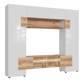 Стенка Ривьера (Крафт золотой/Белый глянец)