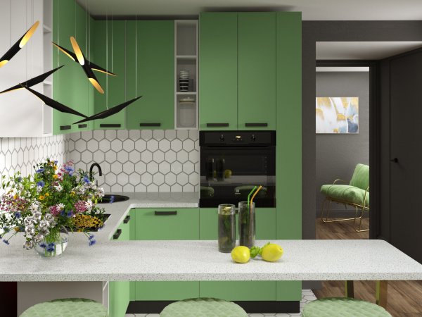 Модульная кухня Осло (Карбон мята)