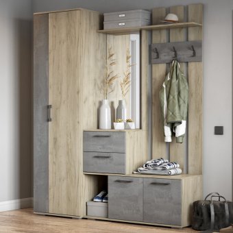 Бостон прихожая комплект 2 (дуб крафт серый/бетонный камень)